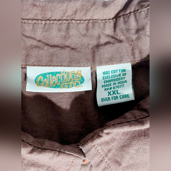 ⭐️5/$25 Brown Vtg Collections Etc Embroidered Fall Leaves Button Down 3/4 Sleeve - Picture 5 of 8